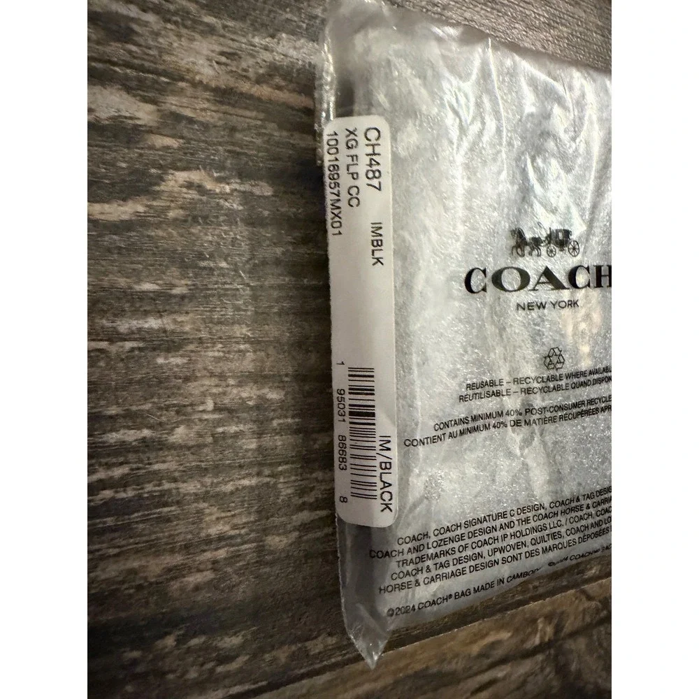 NWT Coach CH487 Envelope Card Case Black Crossgrain Leather Gold Hardware 4x3‎